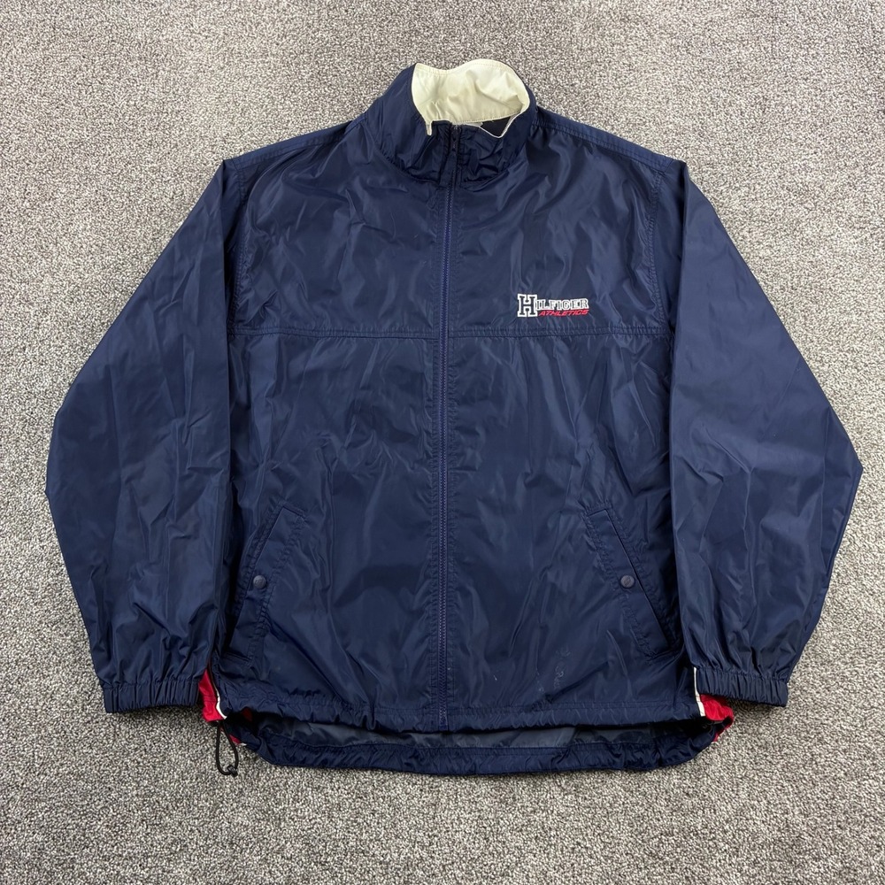 Vintage Tommy Hilfiger Athletics Jacket Mens Large Navy Blue Nylon Windbreaker